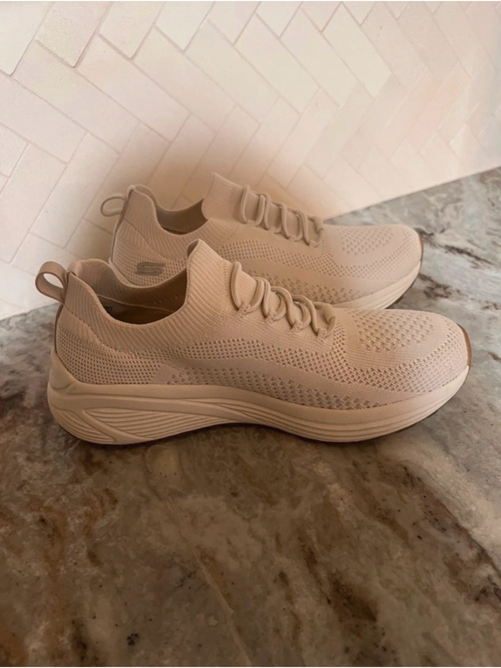 Skechers Women's Light Beige Knit Slip-On Sneakers